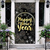 Lofaris Sparkle Black Gold Clock Happy New Year Door Cover